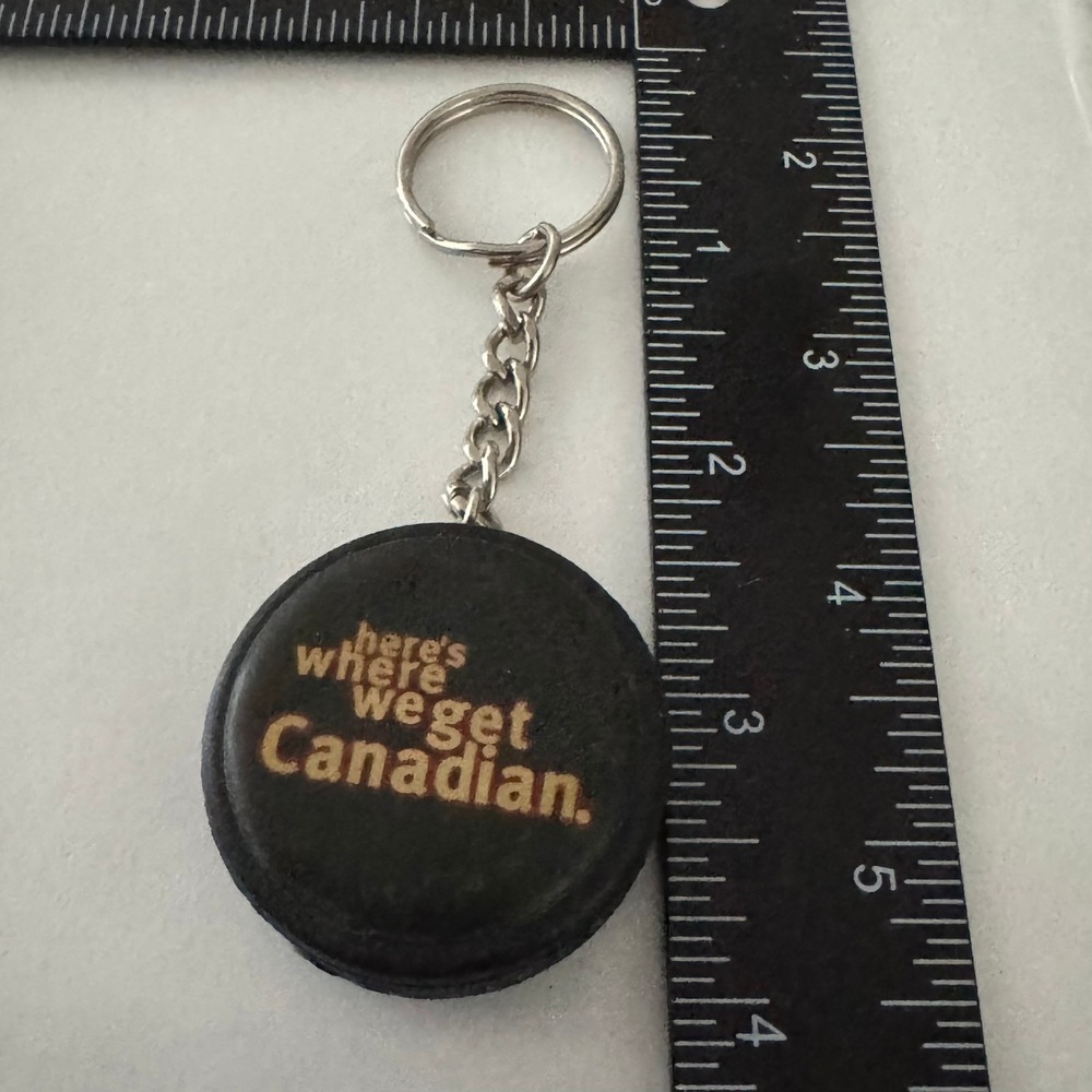 Molson Canadian Hockey Puck Keychain‎ "Here's Where We Get Canadian"